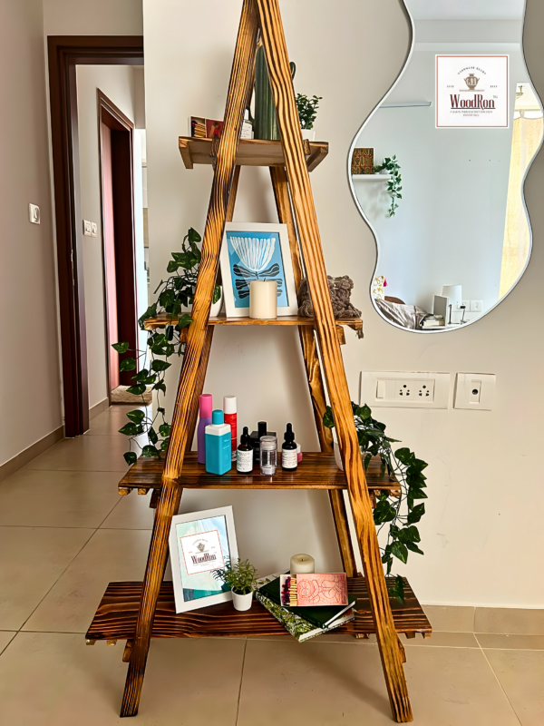 wooden 5 feet ladder shelf