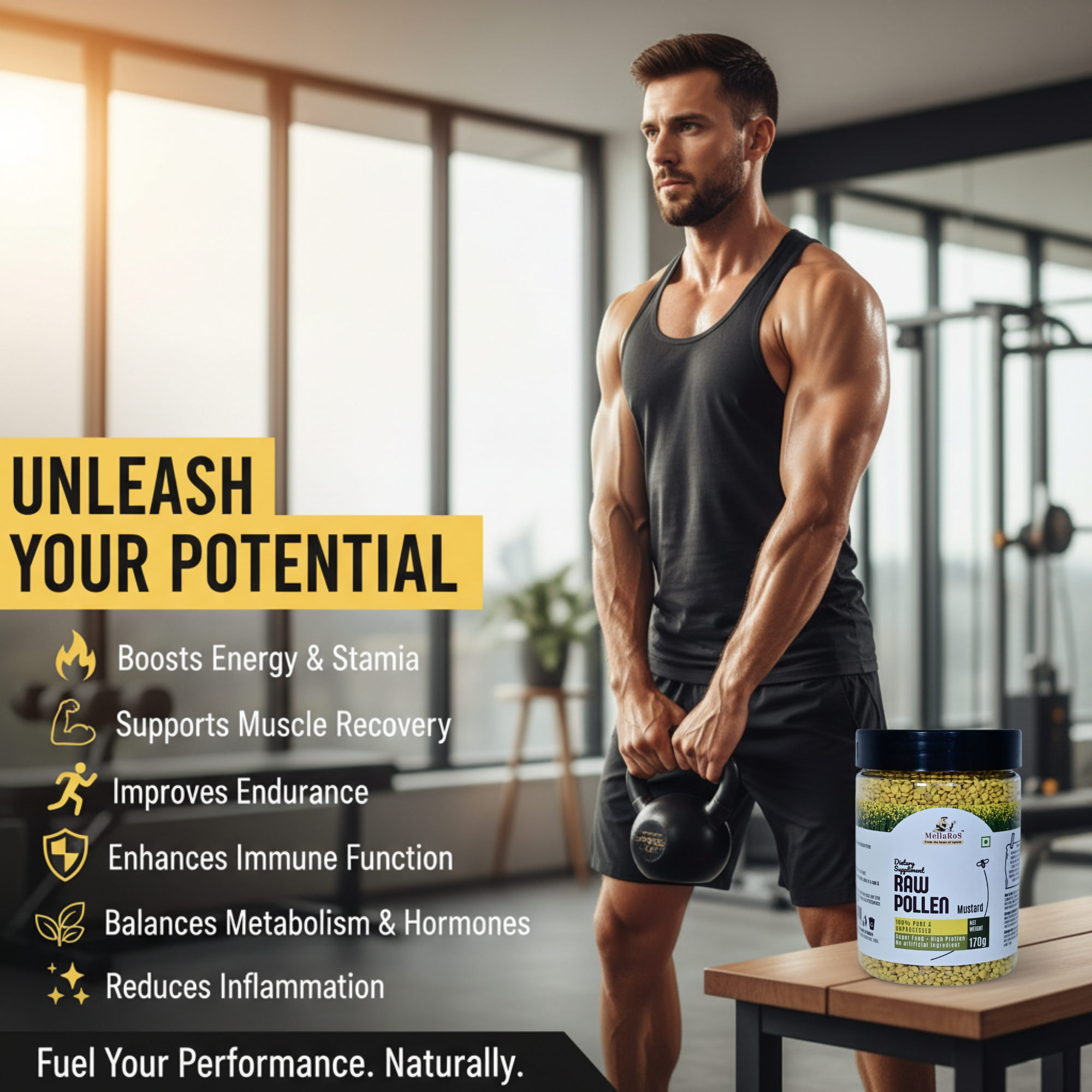 Organic Bee Pollen Granules 170g with Spoon | Rich in Protein - Mustard