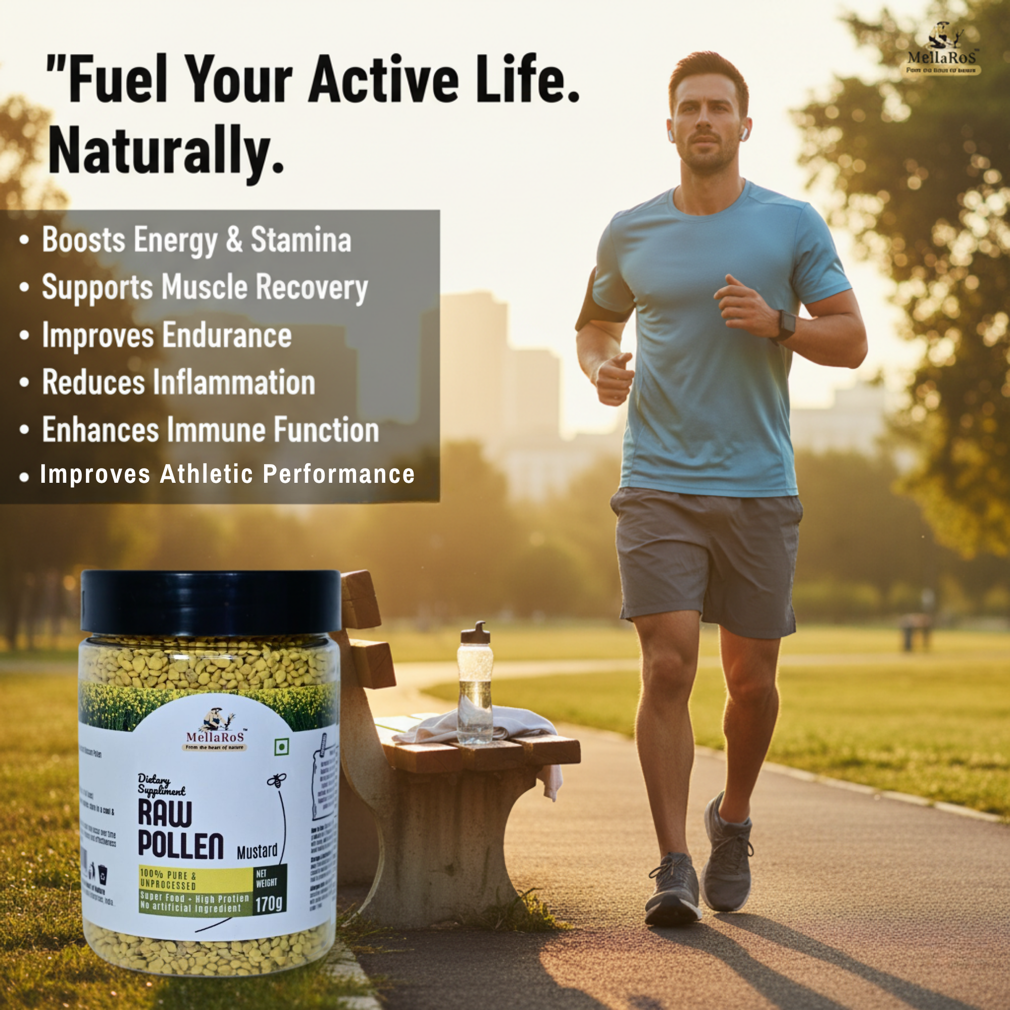 Organic Bee Pollen Granules 170g with Spoon | Rich in Protein - Mustard