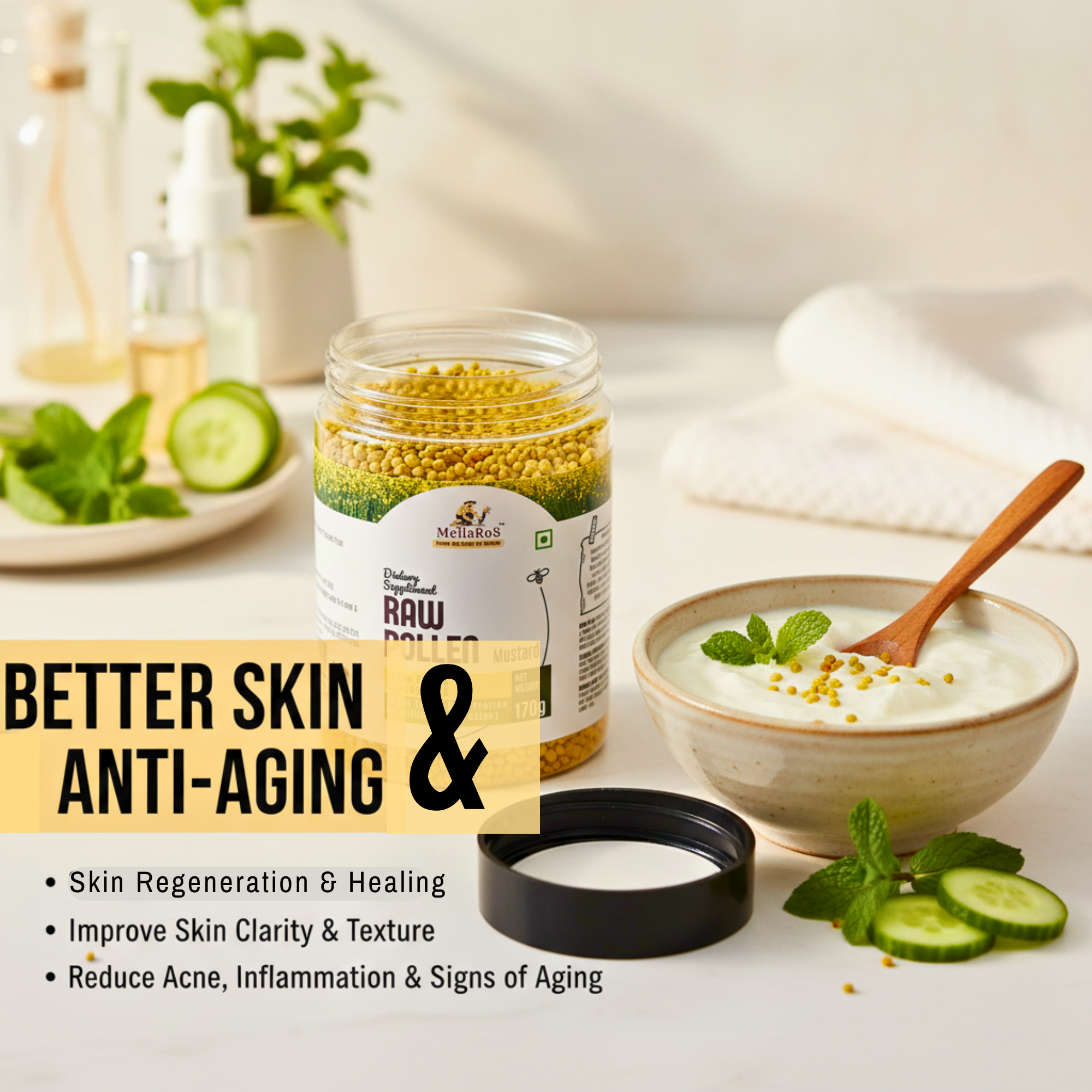 Organic Bee Pollen Granules 170g with Spoon | Rich in Protein - Mustard