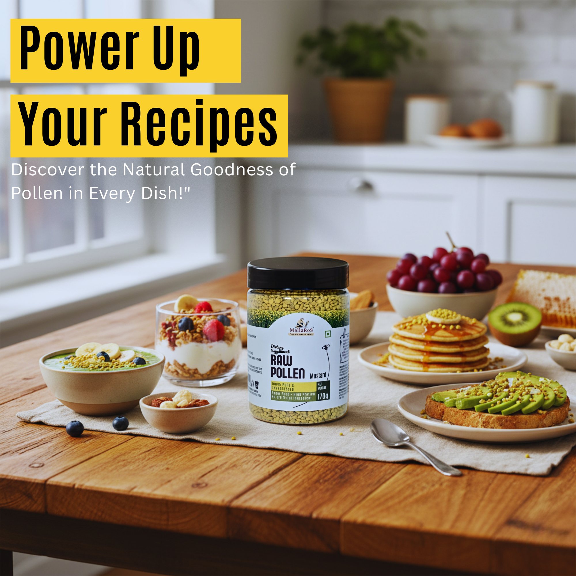 Organic Bee Pollen Granules 170g with Spoon | Rich in Protein - Mustard