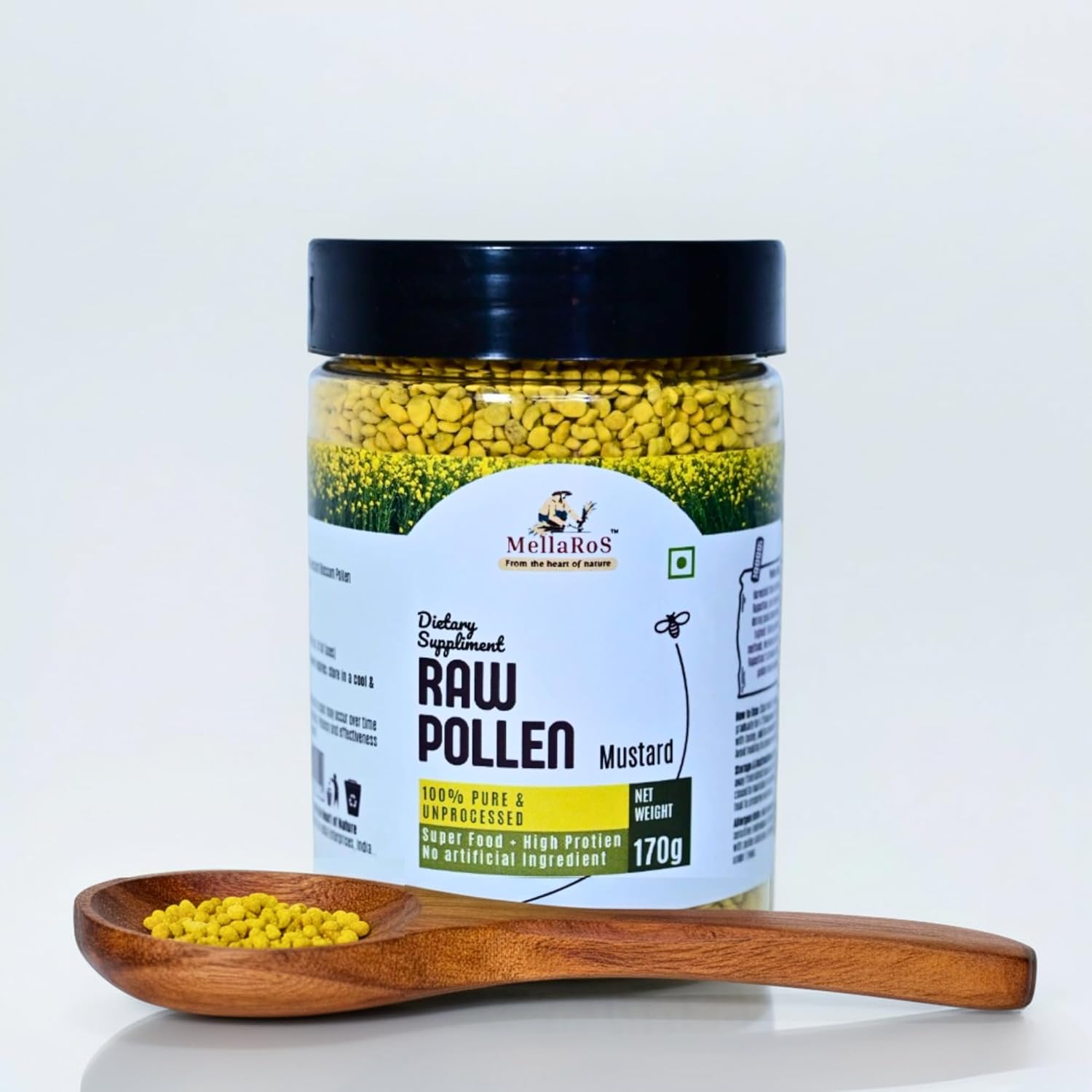 Organic Bee Pollen Granules 170g with Spoon | Rich in Protein - Mustard