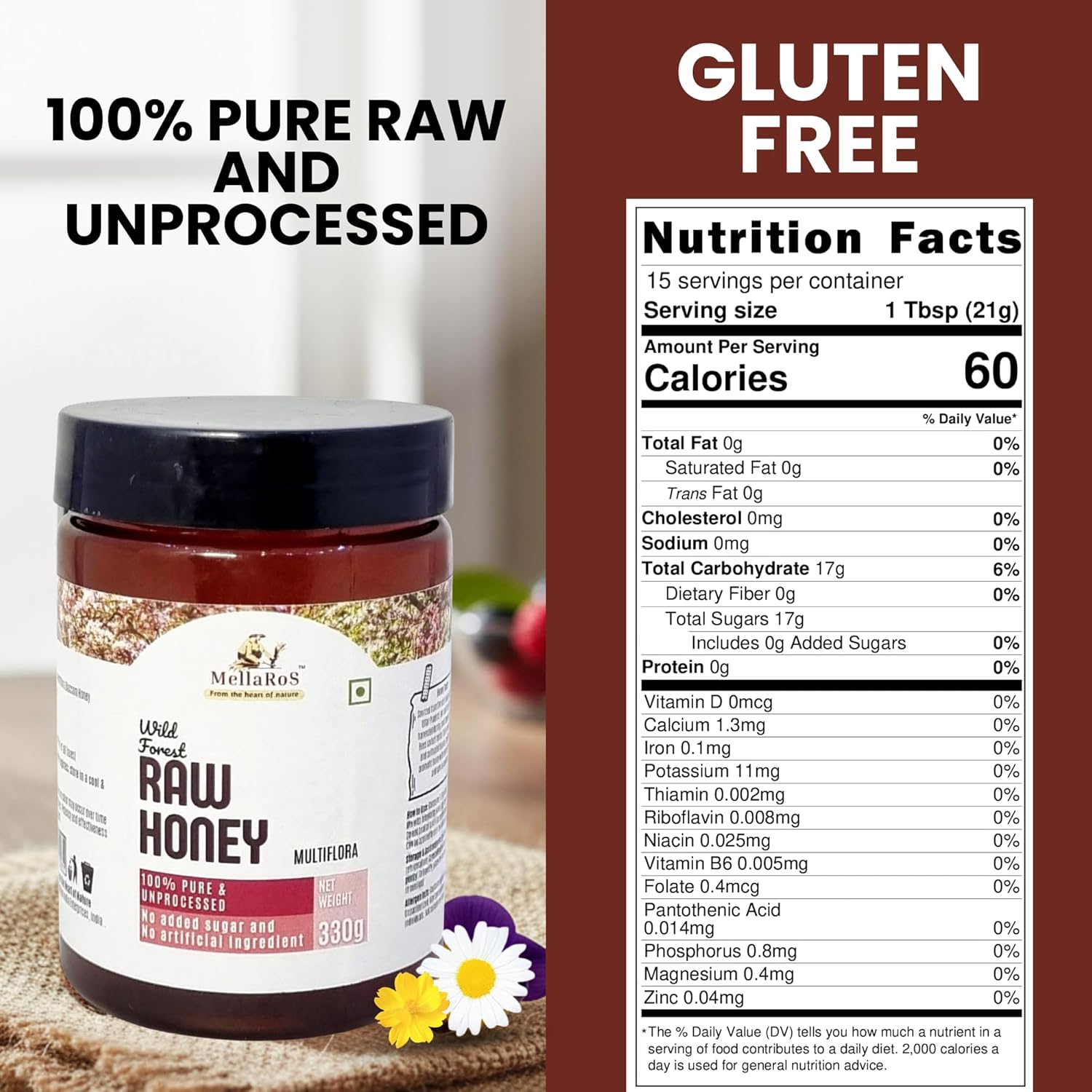 Organic Forest Raw Honey (Multifloral-330g) 100% Pure Farm fresh with No Sugar Adulteration, Unheated & Unprocessed | Non Pasteurized Original Honey | Certified by the ISO 22000:2018, APEDA