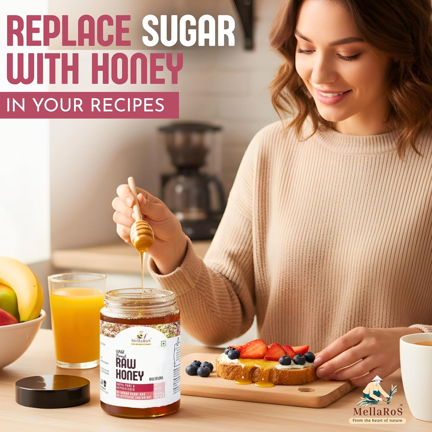 Organic Forest Raw Honey (Multifloral-330g) 100% Pure Farm fresh with No Sugar Adulteration, Unheated & Unprocessed | Non Pasteurized Original Honey | Certified by the ISO 22000:2018, APEDA