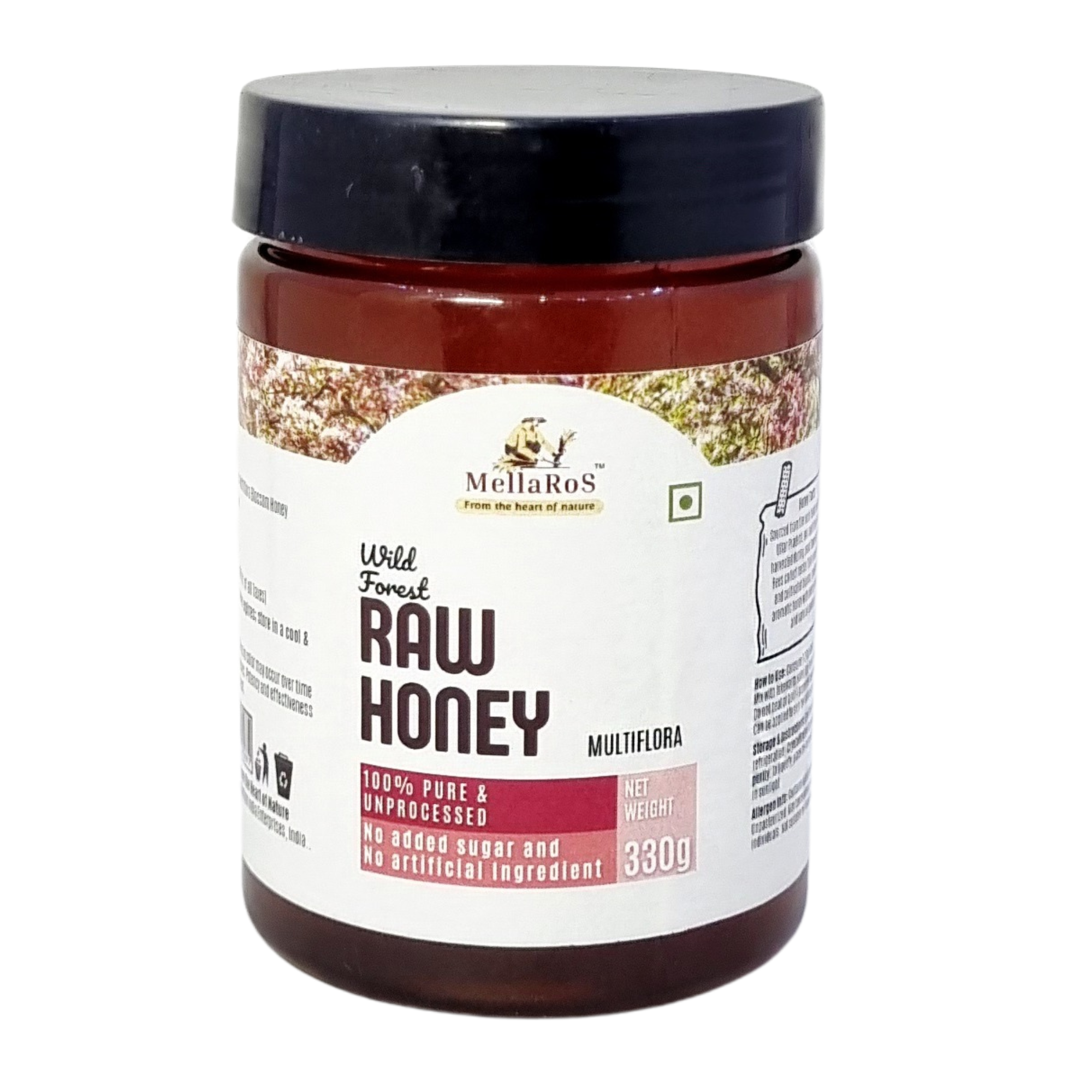 Organic Forest Raw Honey (Multifloral-330g) 100% Pure Farm fresh with No Sugar Adulteration, Unheated & Unprocessed | Non Pasteurized Original Honey | Certified by the ISO 22000:2018, APEDA