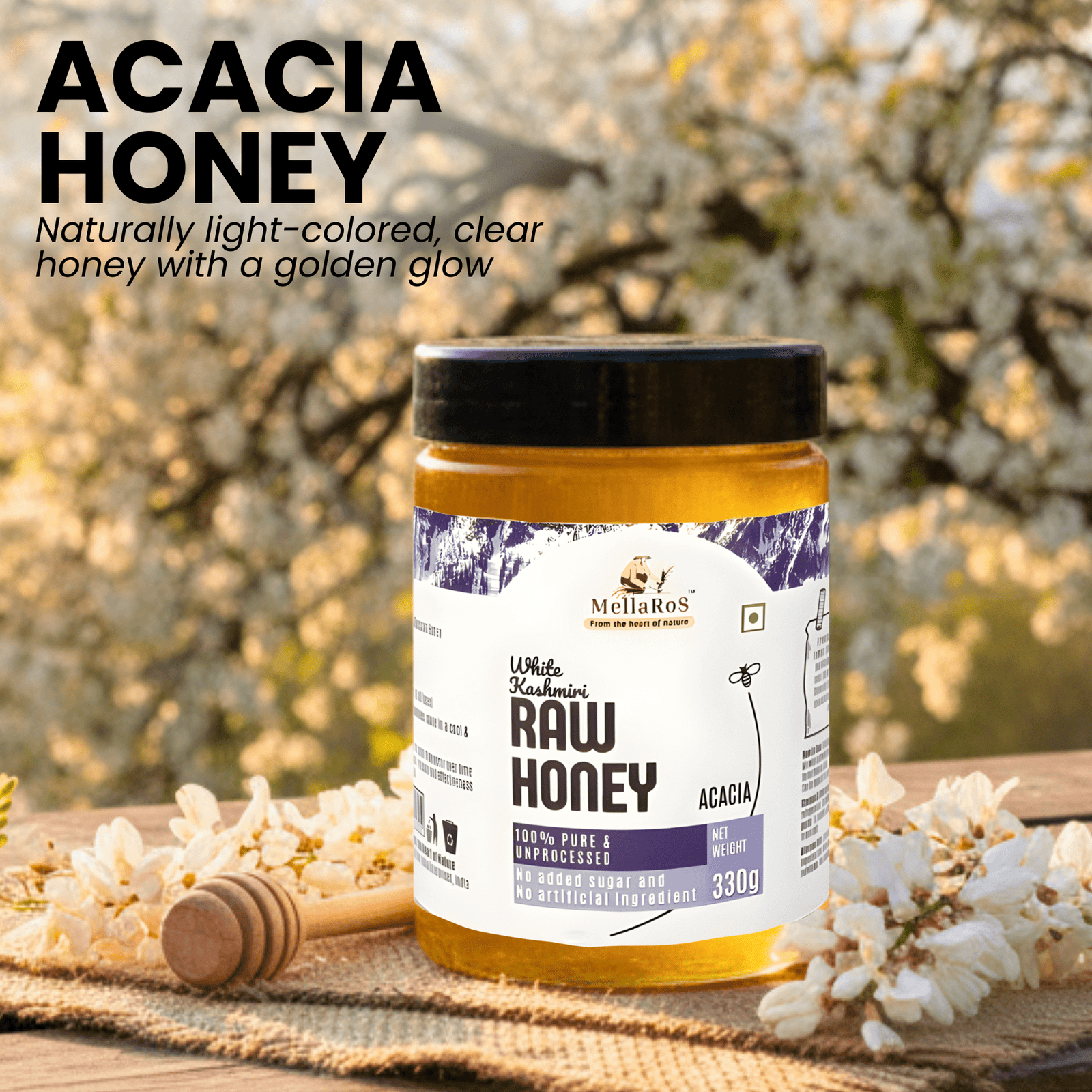 Organic White Kashmiri Acacia Raw Honey-330g