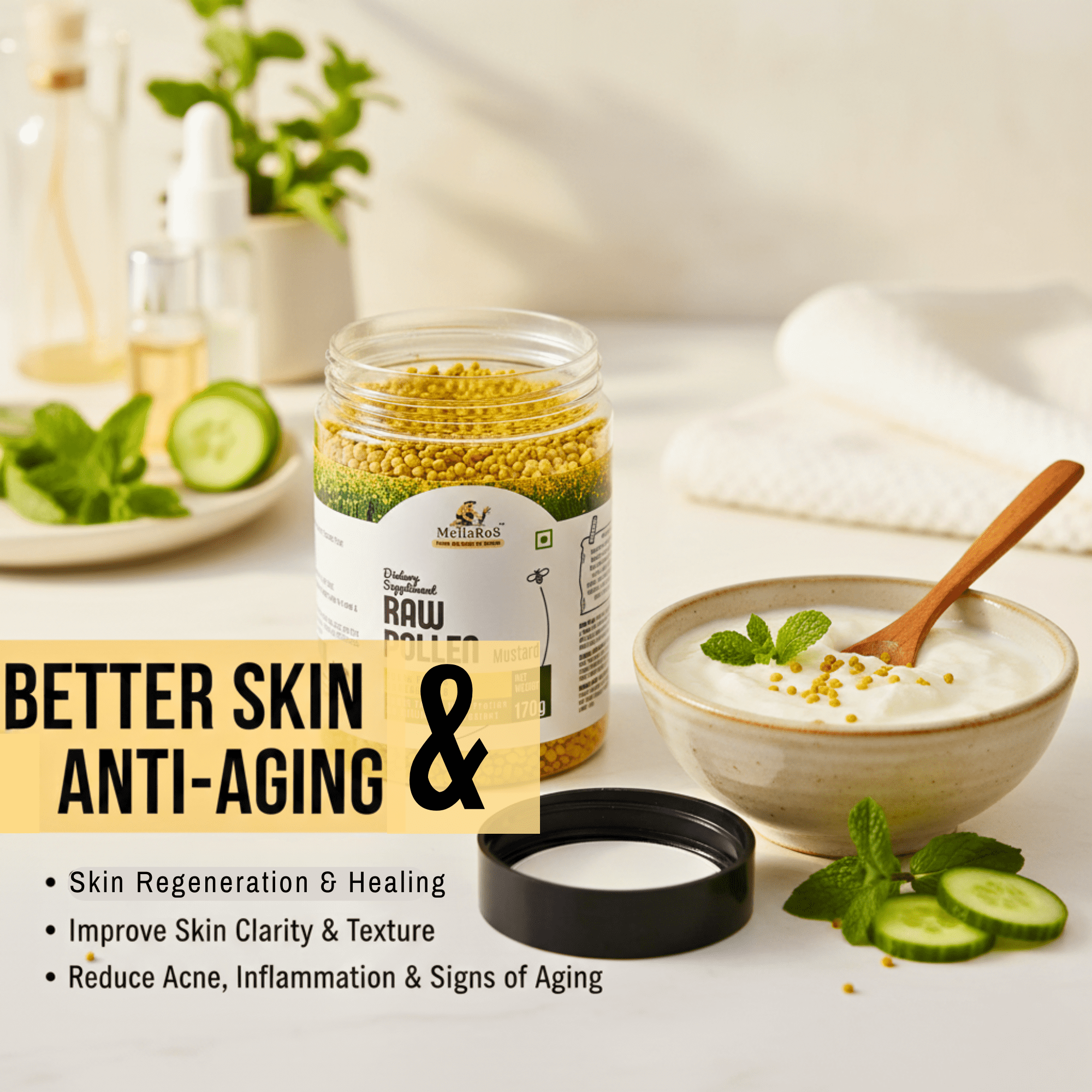 Organic Bee Pollen Granules 500g with Spoon (Mustard)
